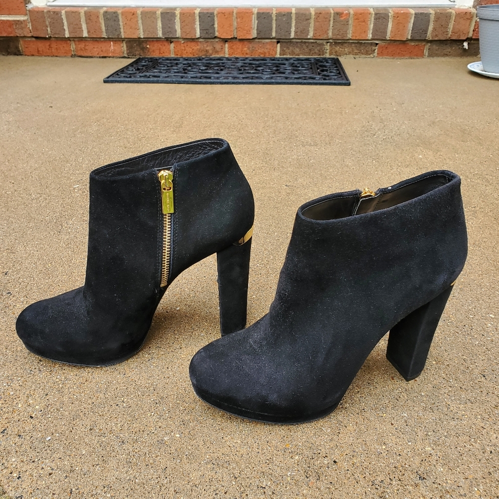 Michael Kors Black Leather Booties, Size 8M